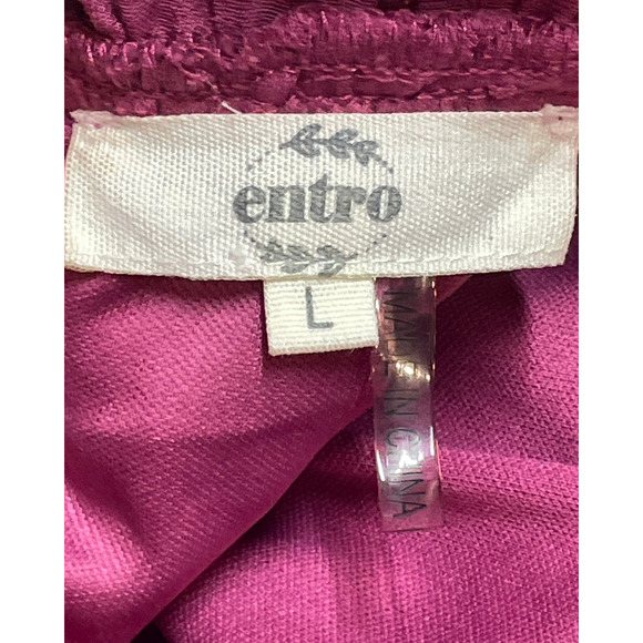 Entro Sz L Tiered Dress High Neck Peasant Sleeve Tie Back Orchid Pink Flowy Boho - Picture 8 of 9